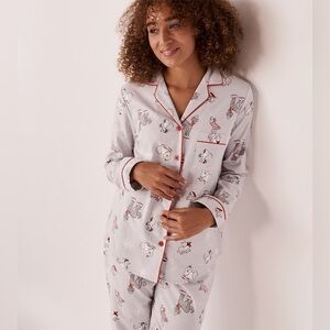 La Vie en Rose Christmas Dogs Winter Snow Gray Pajama Set Cotton Fleece Sz S